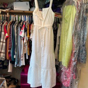 GAP White Eyelet Button Down Maxi Dress With Cinch Waist Size 00